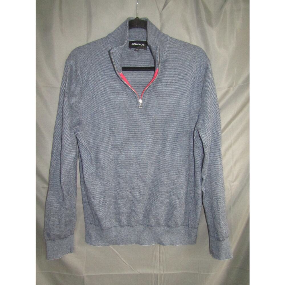 Bonobos Men's Slim Fit 1/4 Zip Sweater Blue Cotton Cashmere Knit Pullover M